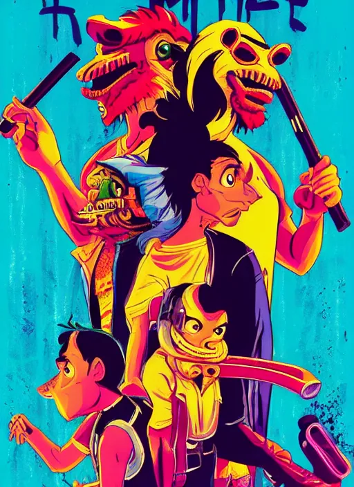 Image similar to Hotline Miami movie poster, Animated Disney movie from 1990, detailed