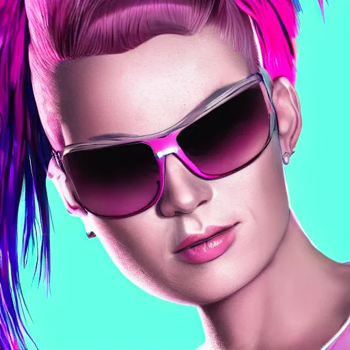 Prompt: Coach Mcgurk, pink and blue mohawk hairstyle, aviator sunglasses, synthwave style, portrait, artstation, detailed, award winning, dramatic lighting