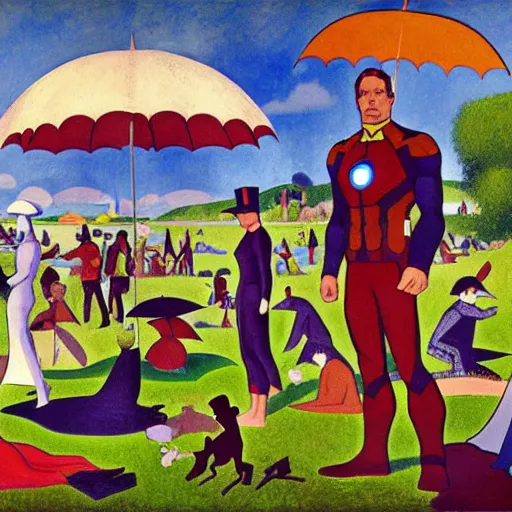 Prompt: avengers characters in a sunday afternoon on the island of la grande jatte