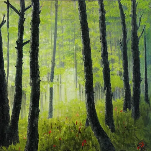 Image similar to painting of russian forest by gennadiy ovcharenko