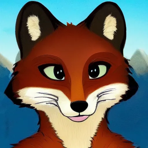 Image similar to the mona lisa as an anthropomorphic fox in the style of a zootopia character