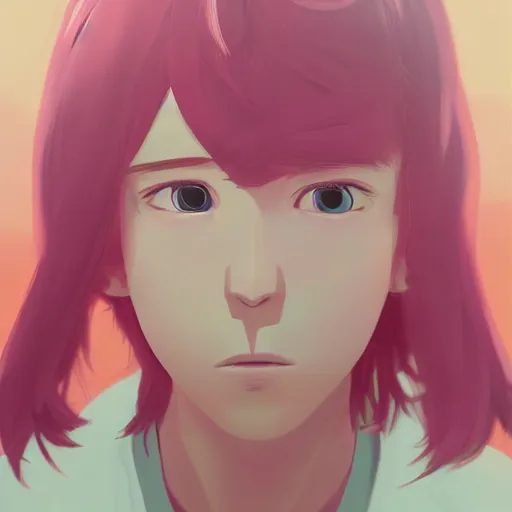 Prompt: portrait of a pink haired teen boy, highly detailed, digital painting, by makoto shinkai and thomas kindle and James gilleard