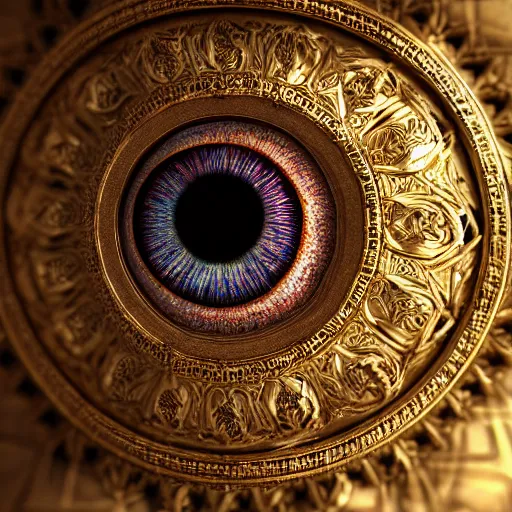 Prompt: The eye of Rah, intricate, ornate, photorealistic, ultra detailed, octane render, high definition, depth of field, bokeh, 8k, artstation, cgsociety