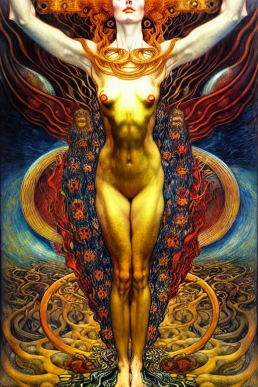 Image similar to Divine Chaos Engine by Karol Bak, Jean Delville, William Blake, Gustav Klimt, and Vincent Van Gogh, symbolist, visionary