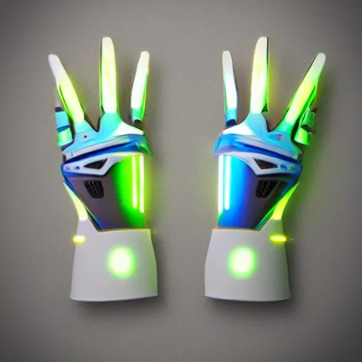 Prompt: a pair of futuristic, energized gauntlets with glowing accents