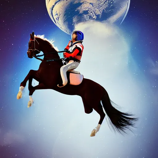 Prompt: an astronaut riding a horse. in the style of a photo