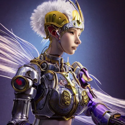 Image similar to studio portrait of lawful good colorful female holy mecha paladin absurdly beautiful, elegant, young sensual graceful woman, ultrafine hyperrealistic detailed face illustration by kim jung gi, irakli nadar, intricate linework, sharp focus, bright colors, matte, octopath traveler, final fantasy, unreal engine highly rendered, global illumination, radiant light, intricate environment