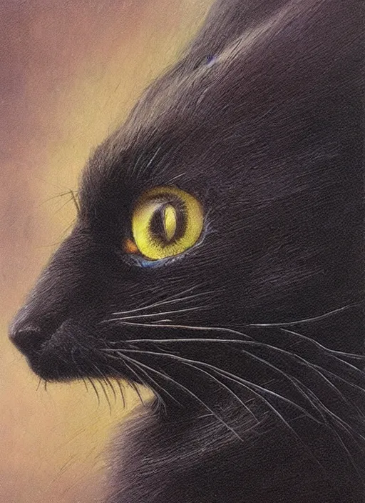 Prompt: a hybrid between a black cat and a crow, by bob eggleton, magnificent, ultra detailed, trending on artstation, realistic,