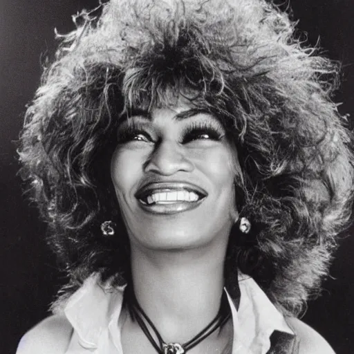 Image similar to a portrait of john wayne and tina turner daughter, she is smiling, highly realistic