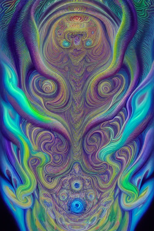 Image similar to abstract colorful liquid smoke and clouds morphing into detailed faces, dmt, psilocybin, lsd, intricate, elegant, highly detailed, digital painting, artstation, smooth, sharp focus, illustration, art by alex grey, hana yata, beeple, josephine wall, octane render, unreal engine, 8 k