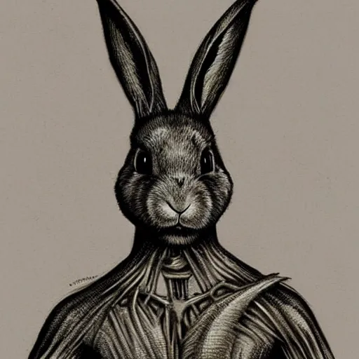 Prompt: a rabbit in the style of hr giger