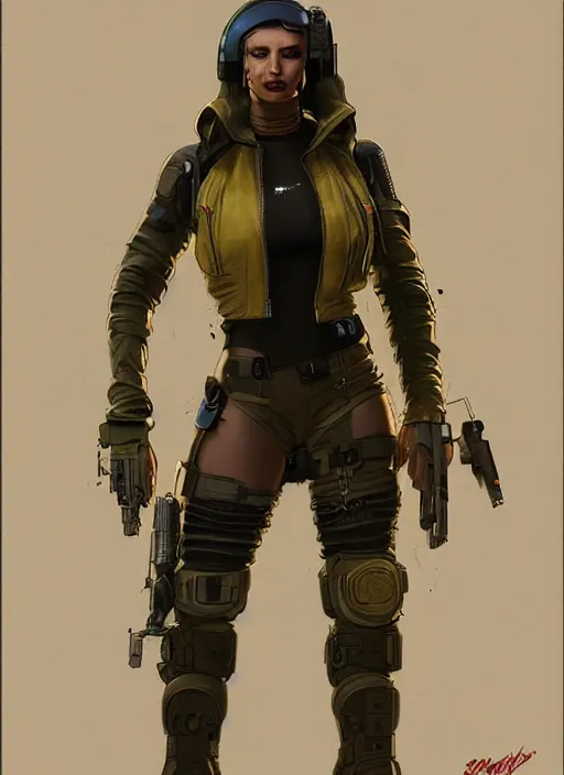 Image similar to cyberpunk mercenary in military vest and jumpsuit. portrait by stonehouse and mœbius and will eisner and gil elvgren and pixar. realistic proportions. cyberpunk 2 0 7 7, apex, blade runner 2 0 4 9 concept art. cel shading. attractive face. thick lines.