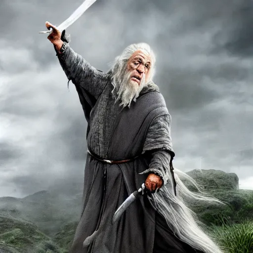 Prompt: danny devito as gandalf the white, lord of the rings movie, full body, hyper realist, high quality, wide angle, illustration, digital art