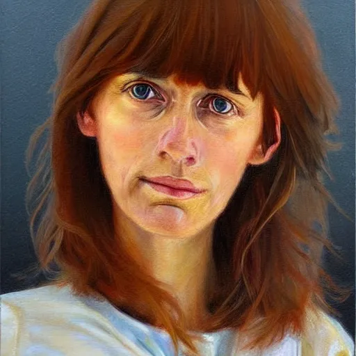 Image similar to a french and swedish woman with brown bangs, photorealistic, character portrait by jane freilicher, pinterest contest winner, regionalism, contest winner, academic art