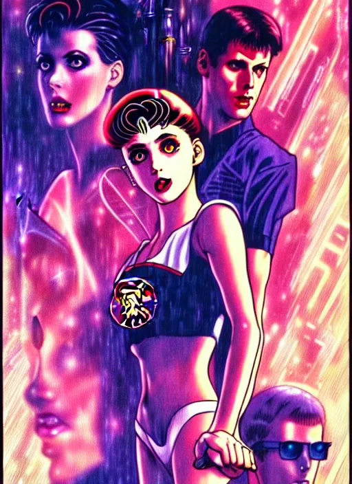 Image similar to realistic illustration of sailor moon in the world of blade runner 1 9 8 2, poster in 8 0 s style, joao ruas style, 4 k