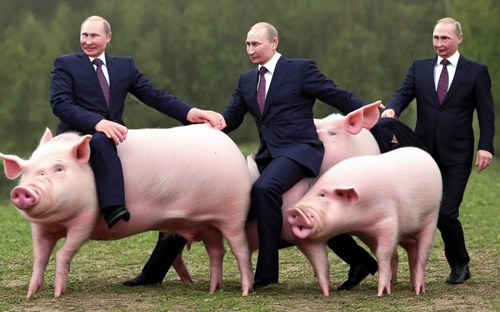 Image similar to vladimir putin rides on pig with face of alexander lukashenka