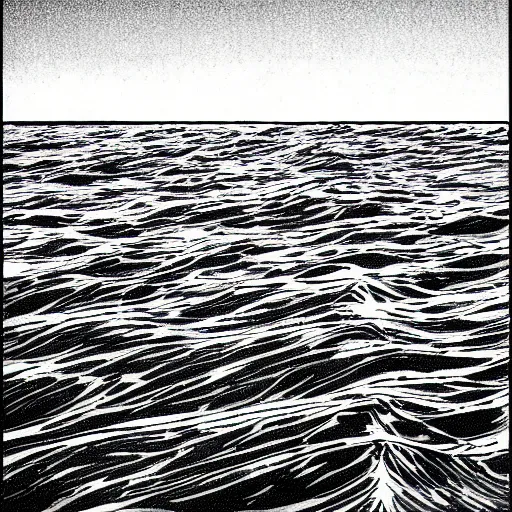 Image similar to ocean swells by Moebius, black and white