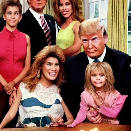 Prompt: still color donald trump and family on tv show married with children 1 9 8 7 8 k, 1 5 0 mp,