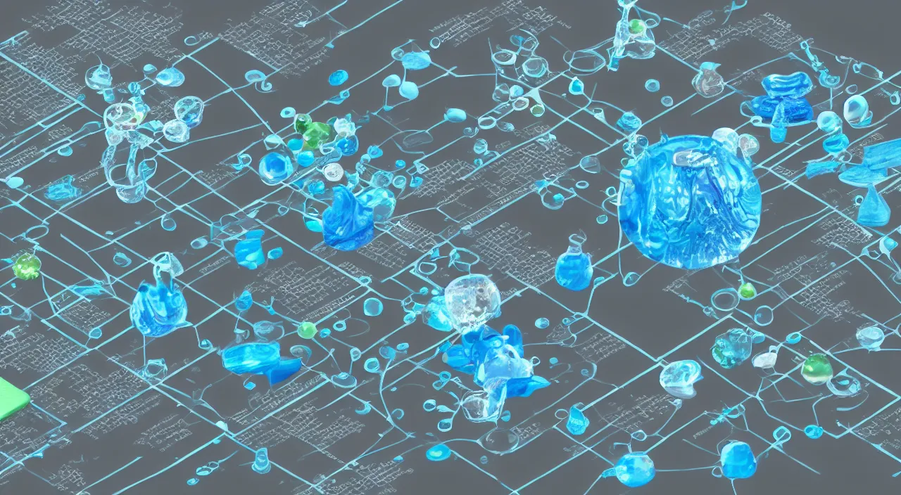 Prompt: a blockchain made from water, 3 d render, ez water, streams, rivers, vortex, hidrologic cycle, liquid interface, gui, infographic, diagram,