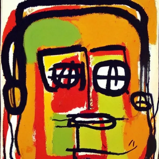 Prompt: portrait of fat man by jean - michel basquiat. pollock, warhol, basquiat. texture