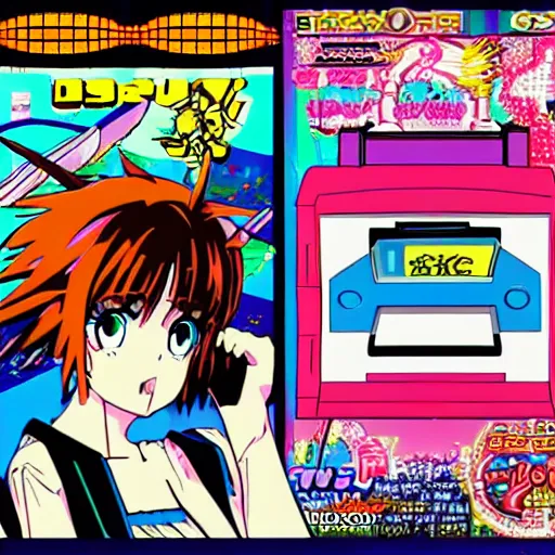 Prompt: anime vhs retro arcade girl 8 0 s