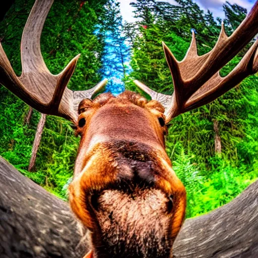 Image similar to close - up photo of a moose, fisheye