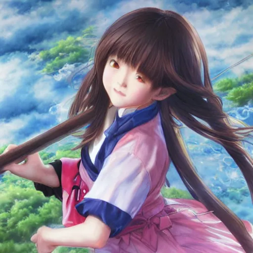 Image similar to dynamic composition, motion, ultra-detailed, incredibly detailed, a lot of details, amazing fine details and brush strokes, gentle palette, smooth, HD semirealistic anime CG concept art digital painting, watercolor oil painting of a young J-Pop idol schoolgirl, by a Japanese artist at ArtStation. Realistic artwork of a Japanese videogame, soft and harmonic colors.