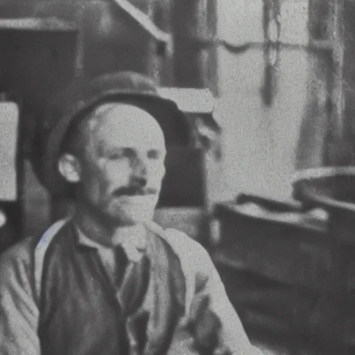 Prompt: vintage black and white photograph of jeff bezzos as a factory worker, film grain, 1 9 0 0