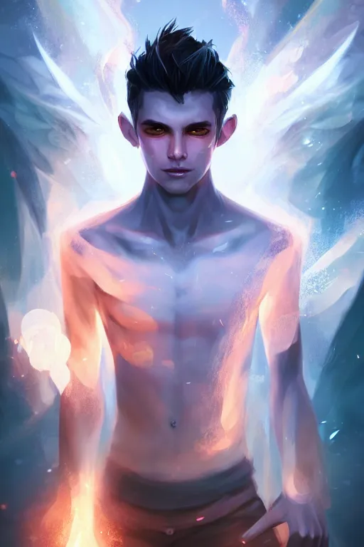 Image similar to a human elemental sorcerer, blurred environment background, epic magic effects, white skin, portrait, male, sharp focus, digital art, concept art, post processed, dynamic lighting, by emylie boivin and rossdraws