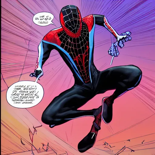 Prompt: miles morales learning how to swing on webs