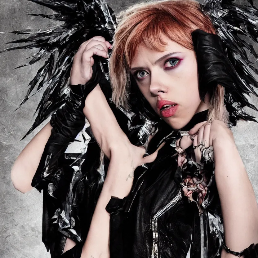 Image similar to scarlett johansson cosplaying as misa amane from death note, professional photograph