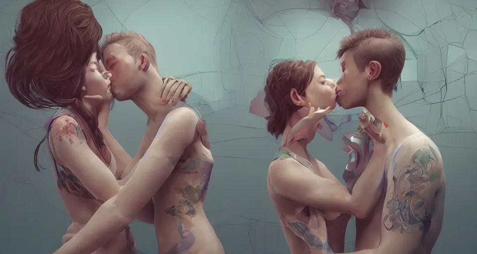 Prompt: xray photos of bionic couples kissing each other, octane render, concept art, realistic, high details, art by hsiao - ron cheng and james jean highly detailed, intricate detail, unreal engine, octane render