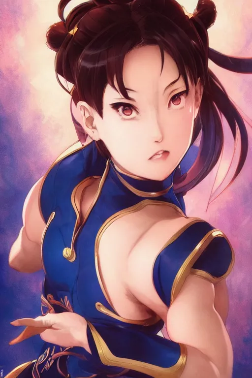 Image similar to A semi realistic anime portrait of Chun li, by Stanley Artgerm Lau, WLOP, Rossdraws, James Jean, Andrei Riabovitchev, Marc Simonetti, and Sakimichan, tranding on artstation