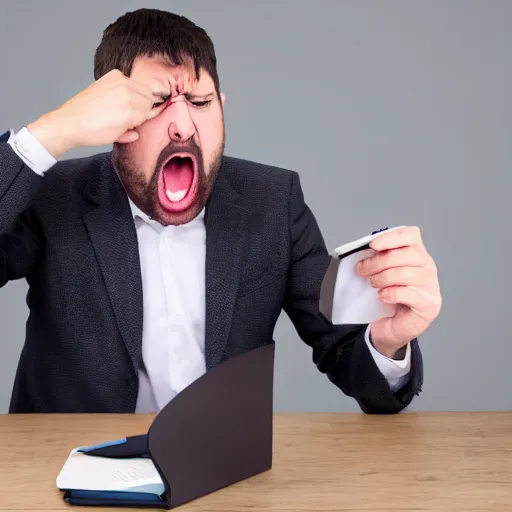 Image similar to Angry person with an empty wallet screaming at a computer