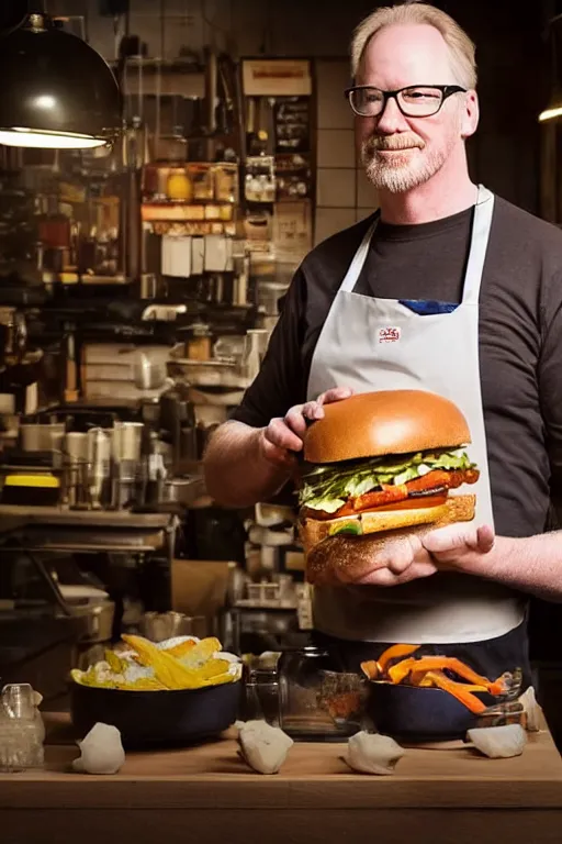 Prompt: 📷 portrait of adam savage the sandwich, food man, still image, dynamic lighting, 4 k