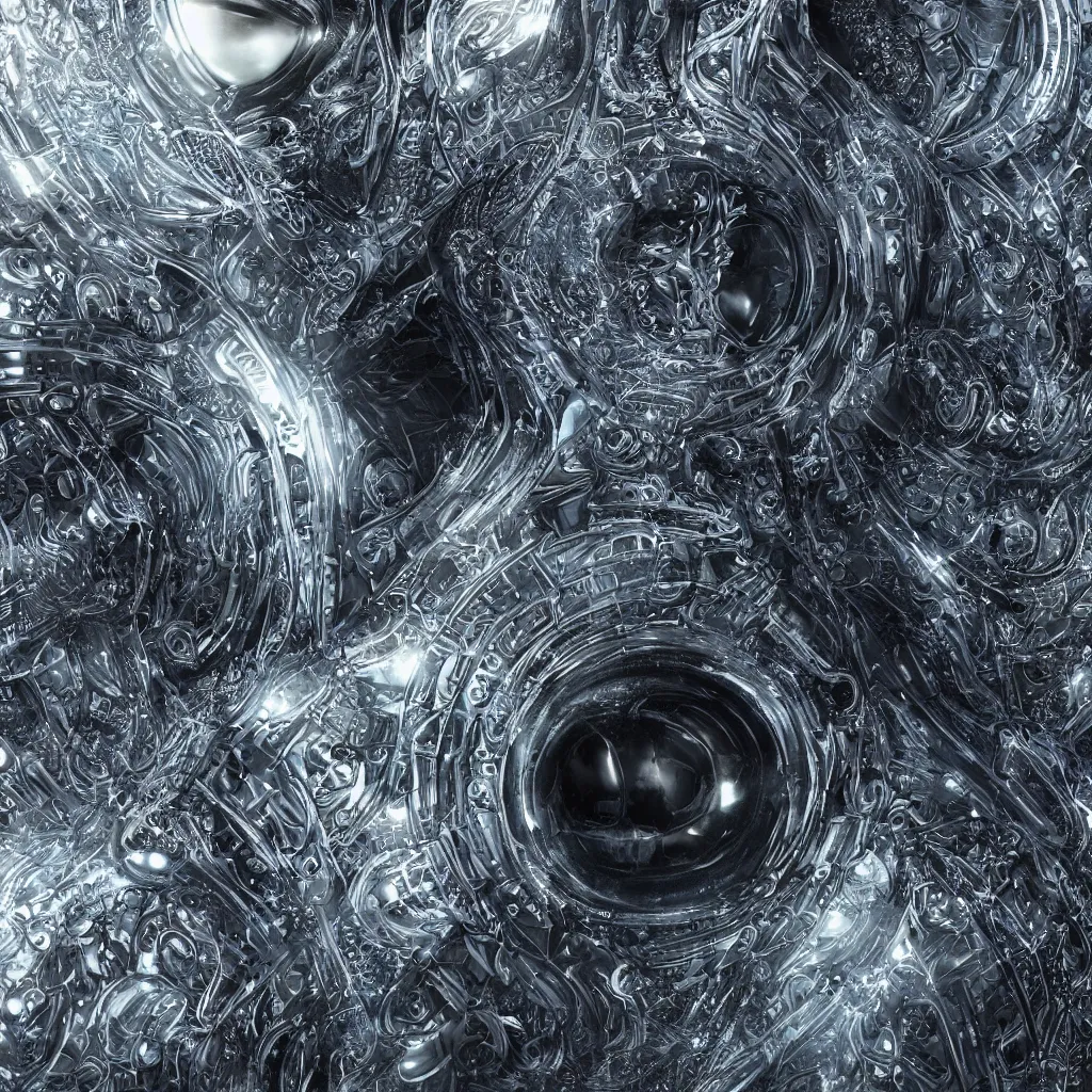Image similar to an insanely detailed cibernetic artwork of a futuristic artificial intelligence superstar, extremely detailed water texture, centered image, perfectly symmetrical alien face, with frames made of detailed fractals, octane render, 4k, insanely detailed, detailed grid as background, photorealistic digital art, hyper realism, high detail, cgi