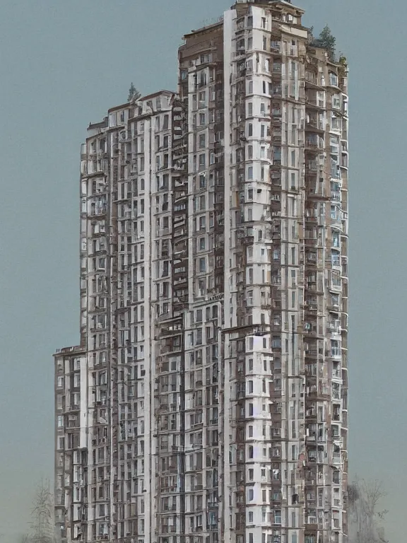 Prompt: Photo of Soviet apartment building, isometric, Shishkin, Ghibli