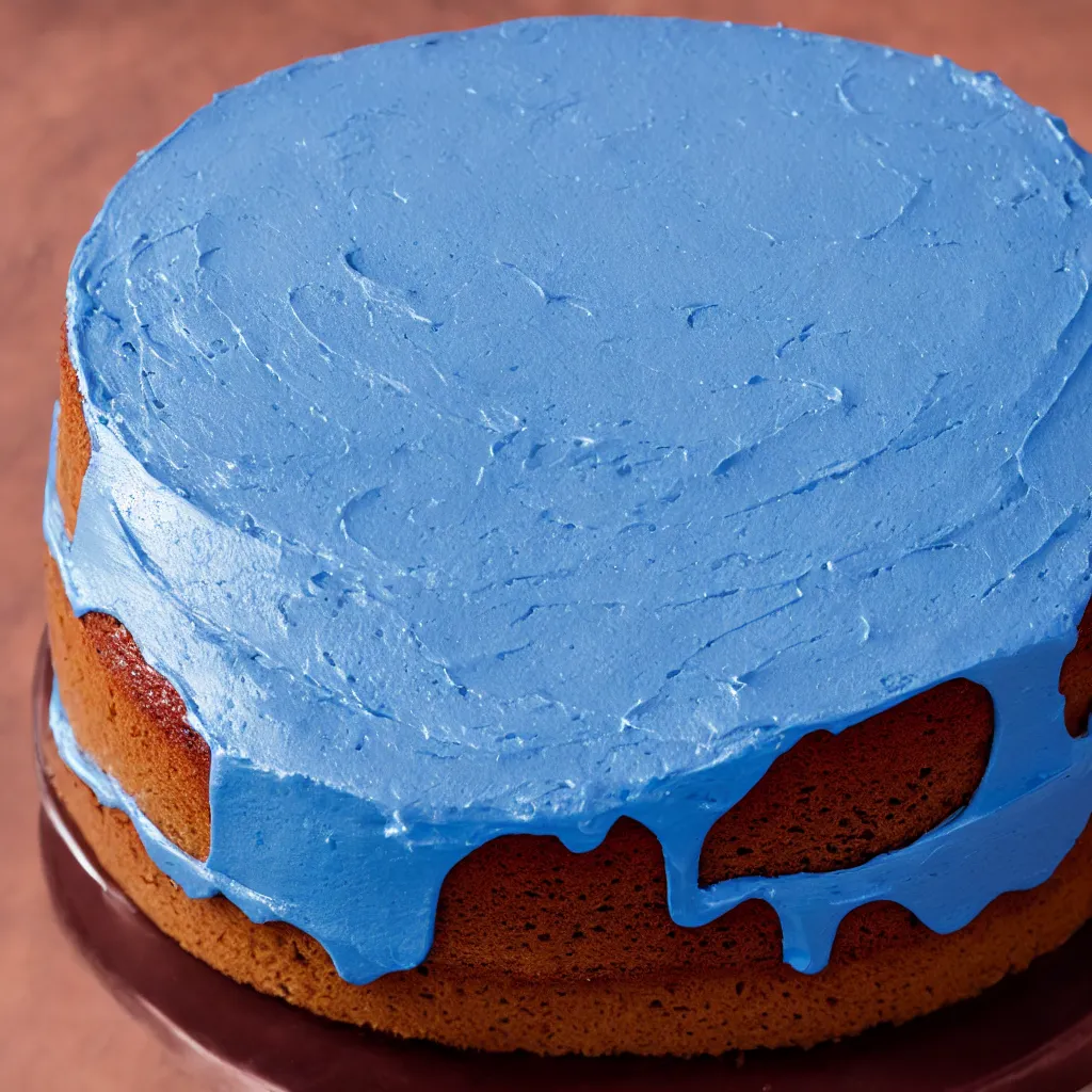 Image similar to close-up photo of cake on top of a blue surface, 8k, high detail, photorealistic, proper shading