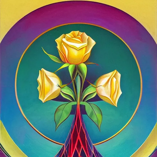 Prompt: an art deco painting of a rose, by joseph stella, behance contest winner, crystal cubism, digital illustration