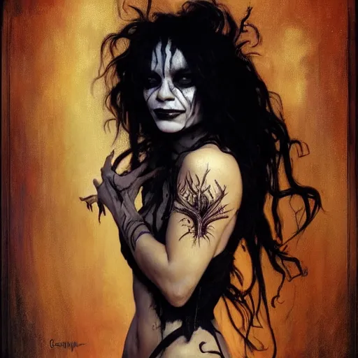 Image similar to beautiful portrait of vanessa hudgens as death from sandman, smiling, by cedric peyravernay, alphonse mucha, by jeremy mann, by lecouffe deharme, goth chic, soft lightning, eyeliner, punk rock, high detailed, 8 k