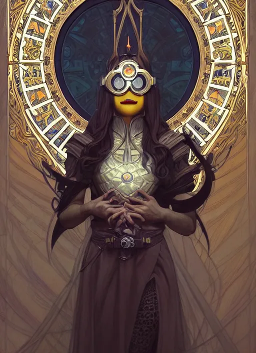 Image similar to symmetry!! minions, fantasy, medieval wear, intricate, elegant, highly detailed, digital painting, artstation, concept art, smooth, sharp focus, illustration, art by artgerm and greg rutkowski and alphonse mucha