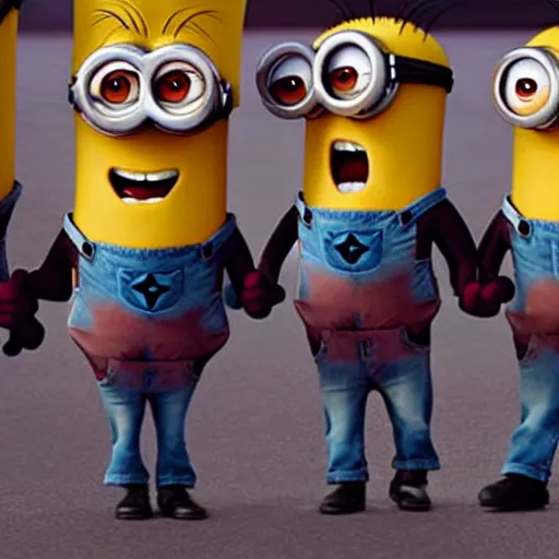 Image similar to the minions from despicable me perform a satanic blood ritual