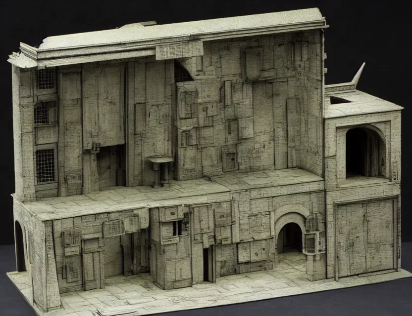 Prompt: ming cho lee set design model of the matrix ( 1 9 9 9 ), inside a theater model box