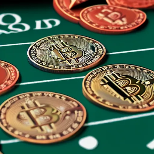 Image similar to gambling tokens as bitcoin, 3 d, photo from las vegas parano mobile