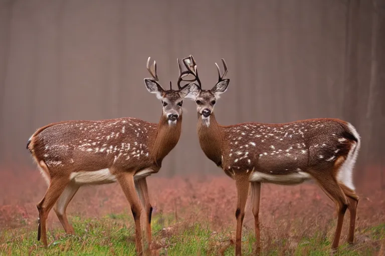 Image similar to a national geographic photo of deer that red color in forest, f 2,0, telephoto