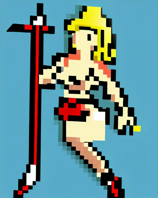 Image similar to a pixel art picture of a woman holding a sword, pixel art by lichtenstein, polycount contest winner, pixel art, 2 d game art, dynamic pose, # pixelart