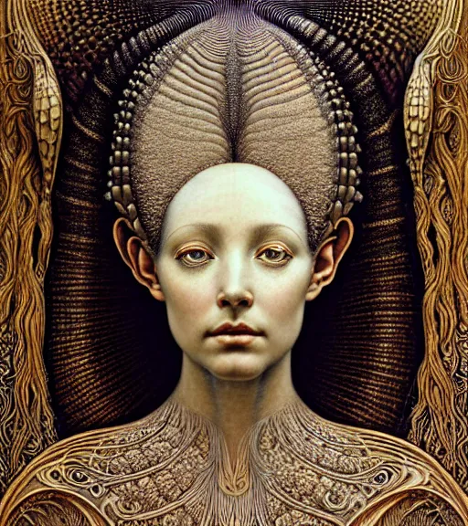 Prompt: detailed realistic beautiful cleopatra face portrait by jean delville, gustave dore, iris van herpen and marco mazzoni, art forms of nature by ernst haeckel, art nouveau, symbolist, visionary, gothic, neo - gothic, pre - raphaelite, fractal lace, intricate alien botanicals, ai biodiversity, surreality, hyperdetailed ultrasharp octane render