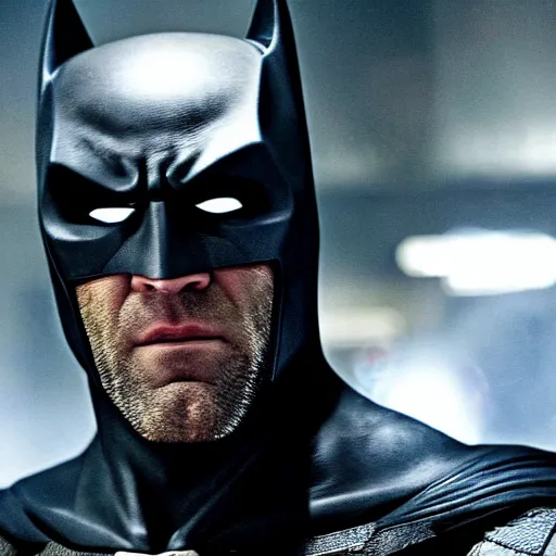 Image similar to jason statham as batman, cinematic, an film still