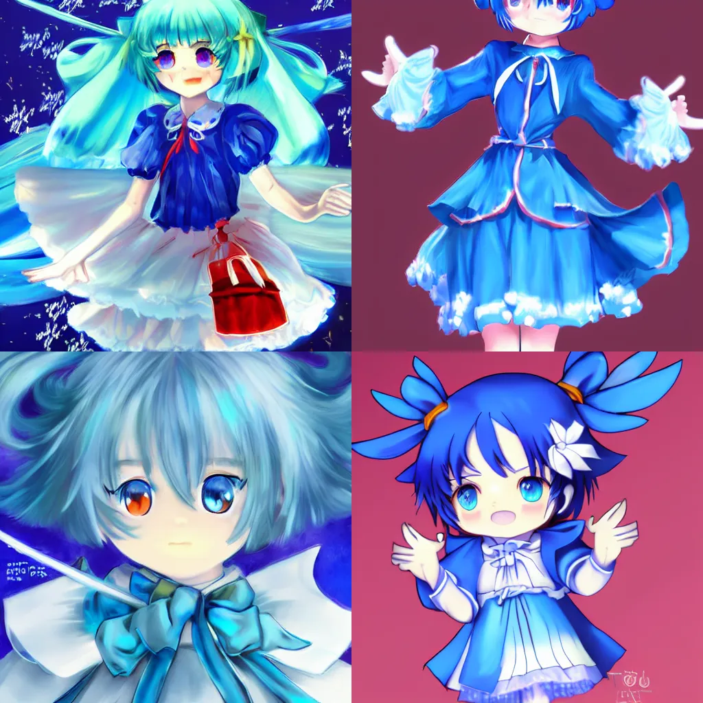 Prompt: professional digital artwork of Cirno from Touhou Project, fine art, fine anatomy with correct details digital art of Cirno trending on Artstation