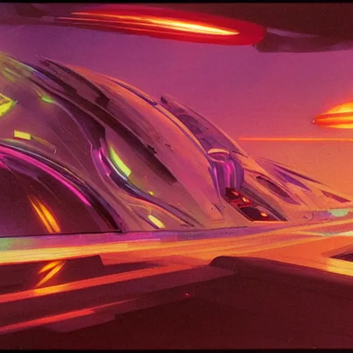 Image similar to holographic synthesis, close - up view, cinematic lighting, science - fiction, detailed, matte painting, syd mead, john harris,